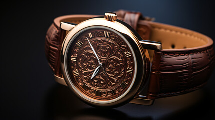Luxury Wrist Watch With Leather Watchbands - obrazy, fototapety, plakaty
