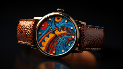Luxury Wrist Watch With Leather Watchbands - obrazy, fototapety, plakaty