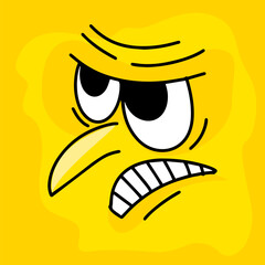 Yellow angry face. Vector illustration