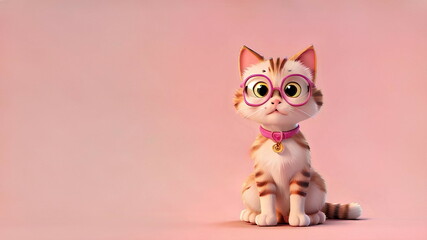 Fototapeta premium cute cat wearing glasses on pink background. good for banners, product ads, social media ads related to cats with blank sides