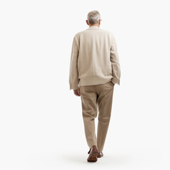 portrait of mature man walking, transparent, isolated in white - obrazy, fototapety, plakaty