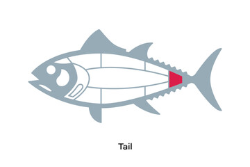 Tail. Tuna Cuts line diagram.  Japanese style