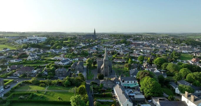 Panorama of the city of Tramore at sunset 4k