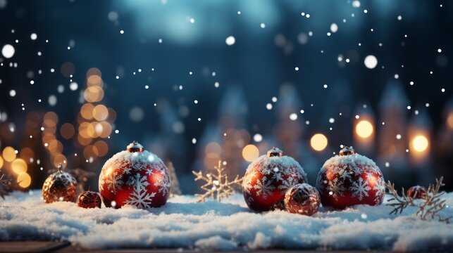 Christmas decoration on abstract background, vintage filter, soft focus. Generative Ai.