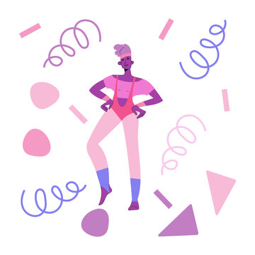 80-90s stylisation. Women doing aerobics. Characters with retro sportswear