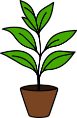 Green houseplant tree in pot doodle icon PNG