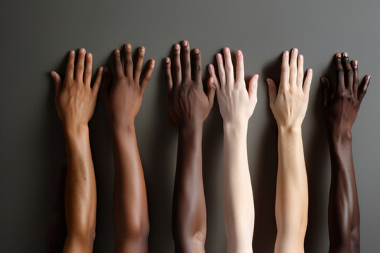 Unity in Diversity, Multicultural Hands Against Gray Wall