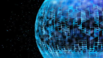 Circle structure with glowing particles. Abstract wave moving dots. Digital illustration. 3D rendering. Technology concept.