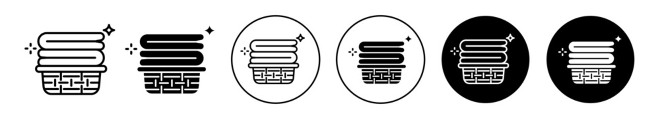Basket with folded towels icon set. vector symbol illustration