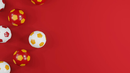 Spanish Football Tribute: 3D Red and Yellow Soccer Balls Set Against a Powerful Red Backdrop