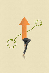 Picture vertical collage of weird unusual faceless no head guy arrow showing successful growth...