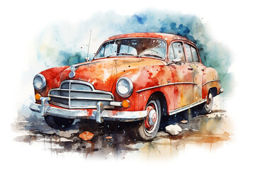 Waercolour cute car, Sticker vehicle colorful, Cartoon, illustration.