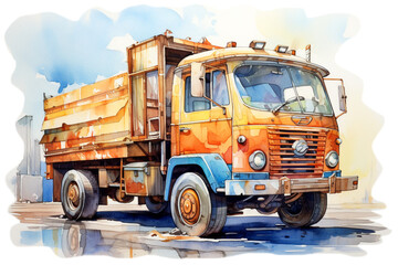 Waercolour truck, Sticker vehicle colorful, Cartoon, illustration.