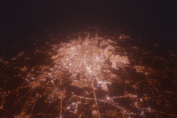 Aerial view on Merida (Mexico) from north. Top view on modern city at night from space - obrazy, fototapety, plakaty
