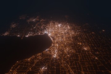 Aerial view on Buffalo (USA) from south. Satellite view on modern city at night