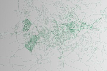 Fototapeta premium Map of the streets of Peshawar (Pakistan) made with green lines on white paper. 3d render, illustration