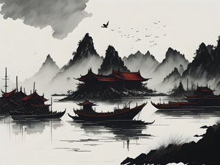 muted chinese ink painting