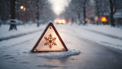 emergency triangle in the snow