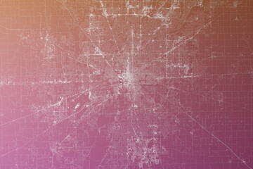 Map of the streets of Indianapolis (Indiana, USA) made with white lines on pinkish red gradient background. Top view. 3d render, illustration - obrazy, fototapety, plakaty