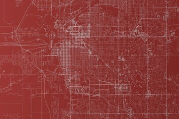 Map of the streets of Lincoln (Nebraska, USA) made with white lines on red background. Top view. 3d render, illustration