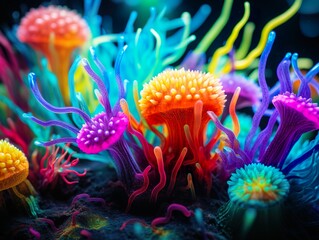 Fototapeta na wymiar Surreal colorful glowing mushrooms. Abstract image