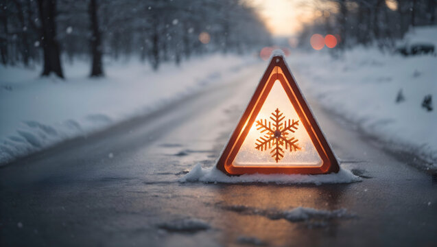 emergency triangle in the snow