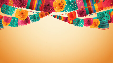 Hispanic heritage month background with mexican paper flags