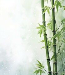 A vibrant bamboo tree with lush green leaves against a blurred backdrop