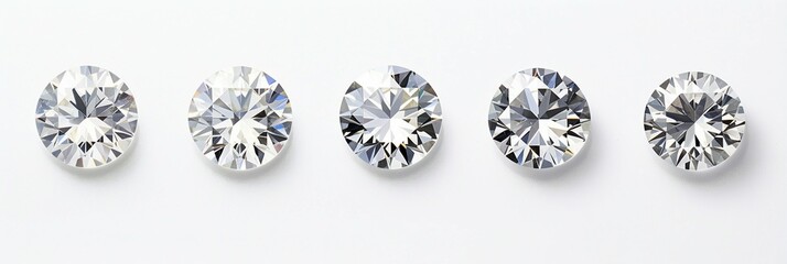Five different types of diamonds on a white background - obrazy, fototapety, plakaty