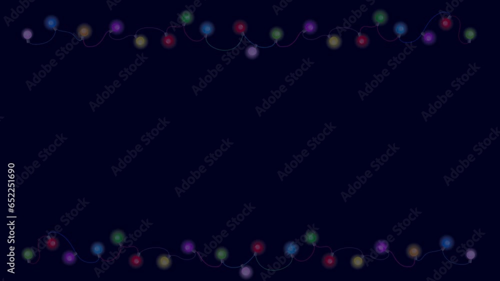 Poster animation of chains of multicolored lights. free space for copying.