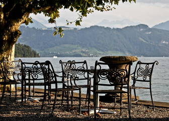 Chairs an d Table at Lake Lucerne