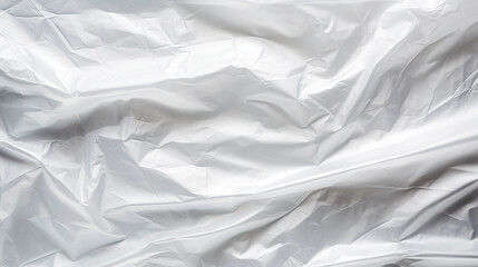 Transparent white glossy wrinkled plastic texture. Crumpled thin plastic backdrop. Generative AI