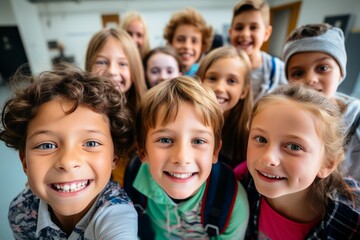 Obraz premium Kids taking a picture together in a co-ed school