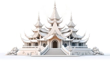 Pagoda building rendering style white background.AI generated image