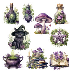 Poison witchy watercolor clipart. PNG. Ai generated illustration. - 652254490