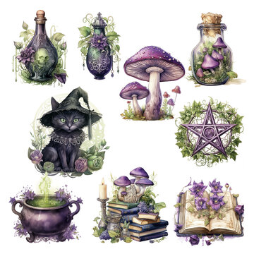 Poison witchy watercolor clipart. PNG. Ai generated illustration.