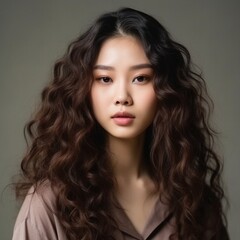 Naklejka premium Young asian beauty woman, korean makeup style. Generative Ai