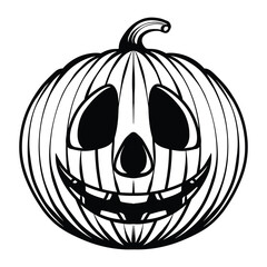 A coloring book page drawing of a Jack O Lantern Halloween pumpkin