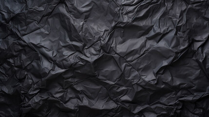 Black crumpled paper texture. Blank dark background with creases. Generative AI