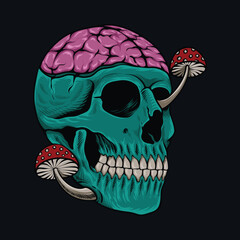 Skull mushroom hand draw vector illustration