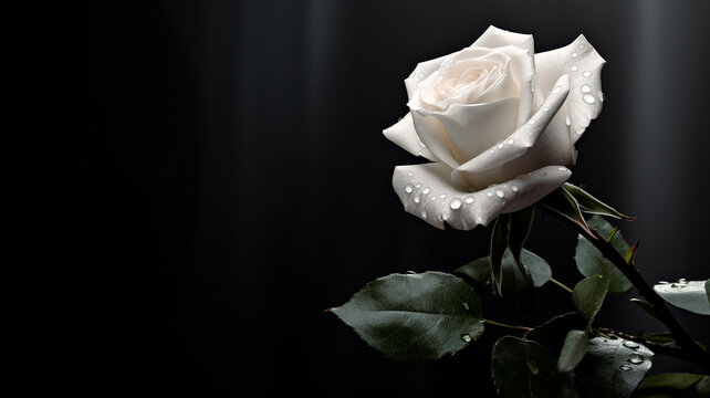 white rose on black background.