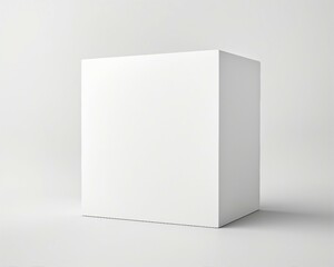 A minimalist white box on a clean white floor