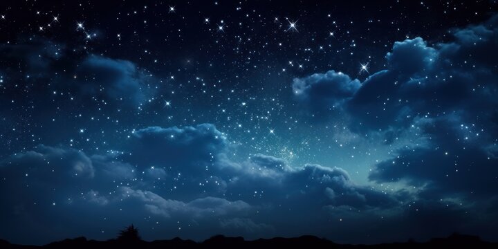 Illustration of a night sky with stars and clouds, background, wallpaper