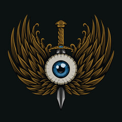 eye with eye sword Isolated vector illustration. Conspiracy theory. Drawing tattoo art.