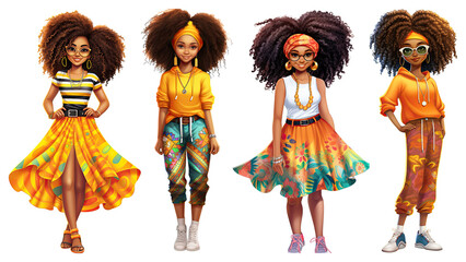 Naklejka premium Afro girl sublimation. Joyful expression, vibrant clothing
