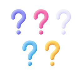 Color question mark set. 3d vector icon. Cartoon minimal style.