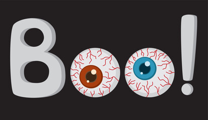 Vector illustration of halloween boo with eyes. Lettering design template. 