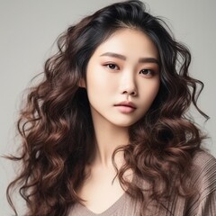 Naklejka premium Young asian beauty woman, korean makeup style. Generative Ai