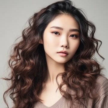 Young asian beauty woman, korean makeup style. Generative Ai