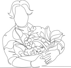 continuous line drawing farmer with vegetables vector illustration simple
